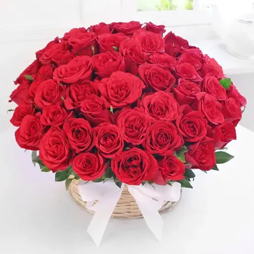 Deliver 50 Red Roses Arranged in a Basket