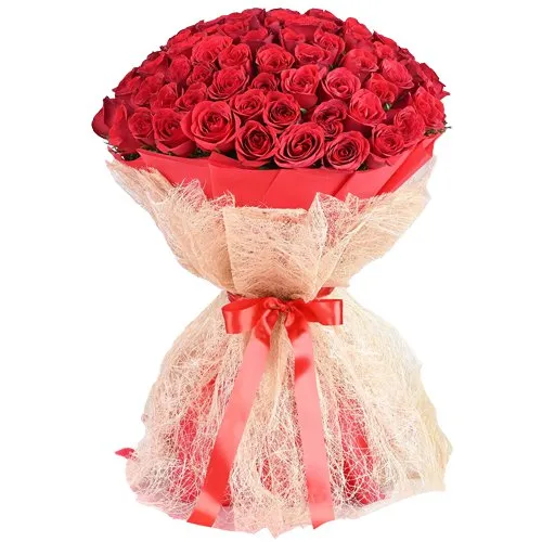 Elegant Red Roses Jute Wrapped Bouquet