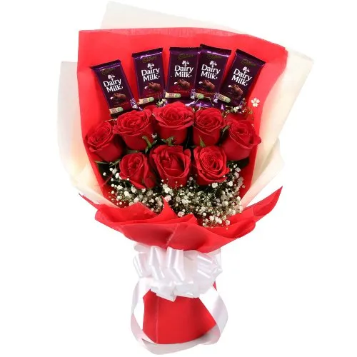 Designer Red Roses N Chocolate Bouquet