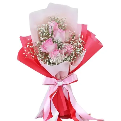Wonderful Pink Roses Bouquet with Fillers