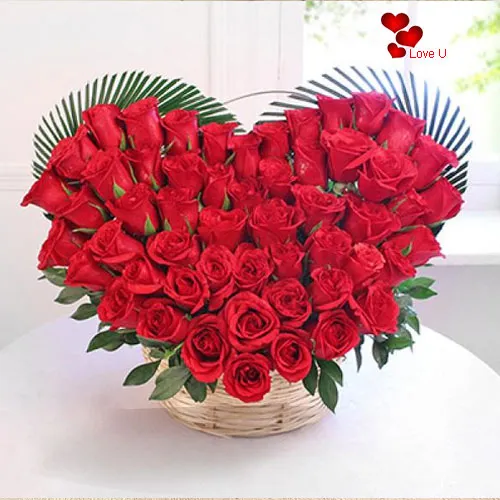 V-Day Red Roses in Heart Shape Arrangement