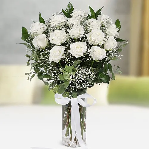 Lovely Vase Arrangement of White Roses