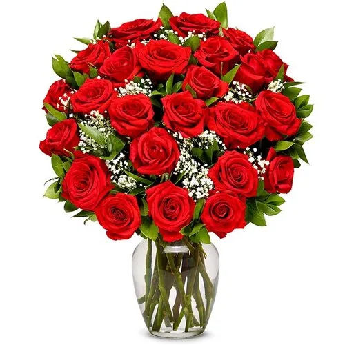 Splendid Red Roses in a Glass Vase