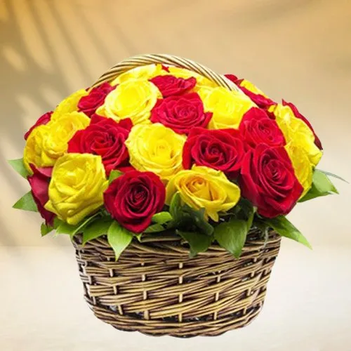 Basket Full of Red N Yellow Roses