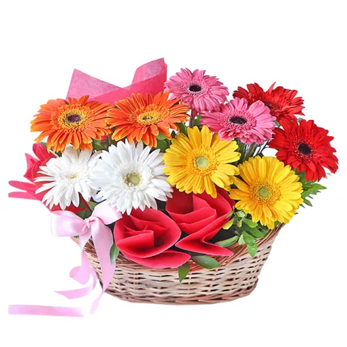 Awesome Basket of Colorful Gerberas