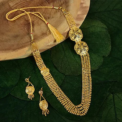 Elegant Multi Strand Gold Necklace & Earring Set