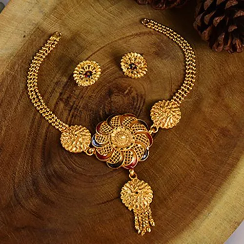 Elegant Gold Polished Tassel Necklace & Earring Set