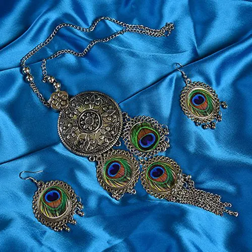 Elegant Oxidized Long Necklace & Earring Set