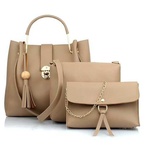 Elegant Womens Beige Handbag Combo Set