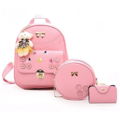 Perfect Gift for Your Sister <b>Pink 3-PCS Mini Leather Backpack Sling & Pouch Set