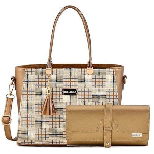 Elegant Checkered PU Leather Handbag Combo