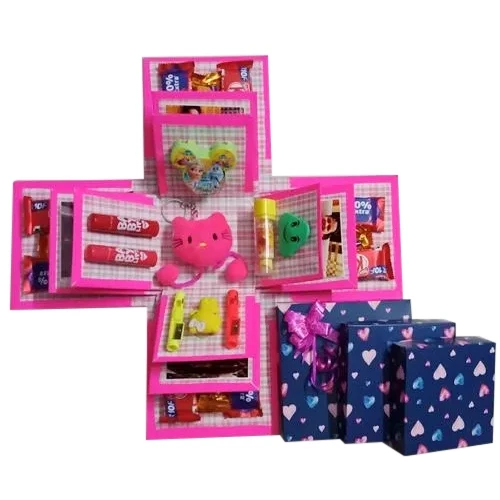 Special 3 Layer Explosion Box of Chocolates, Personalized Photo n Goodies for Girls