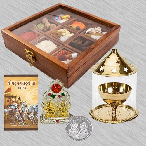 Auspicious Housewarming Puja Gift in Wooden Box