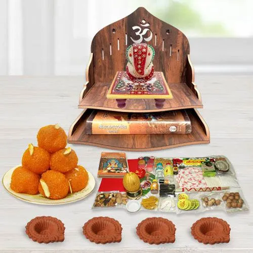 Pious Wooden Temple Gift Combo for Pooja