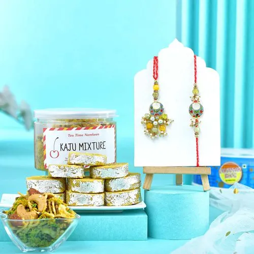 Stylish Rakhi with Sweet and Savory Treats