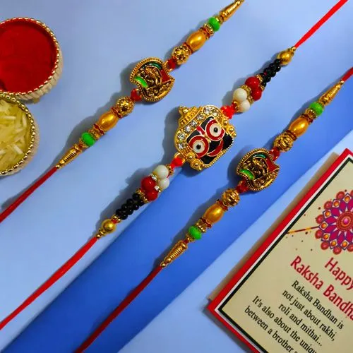 Sacred Metal Rakhi Trio