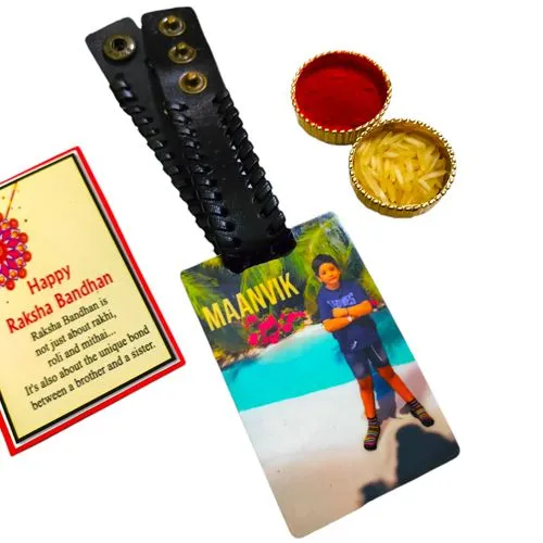 Customtized Photo & Name Rakhi cum Bag Tag