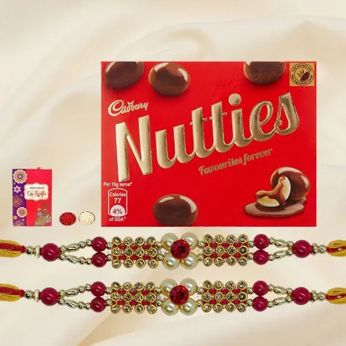 Luscious Combo of Cadburys Nutties Box with Dual Rakhis