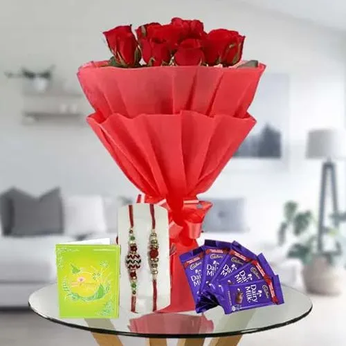 Rakhi, Chocolates with Flowers Bundle