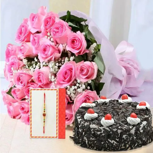 Delightful Rakhi Cake Y Flower Surprise