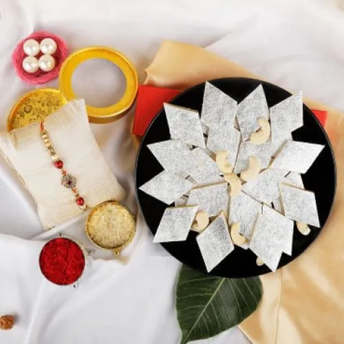 Elegant Rakhi and Kaju Katli Combo