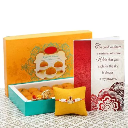 Elegant Rakhi and Ladoo Gift Set