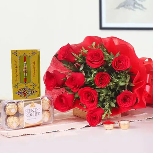 Chocolate Rakhi and Roses Hamper