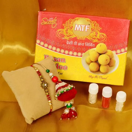 Elegant Bhaiya Bhabhi Rakhi with Sweet Gift