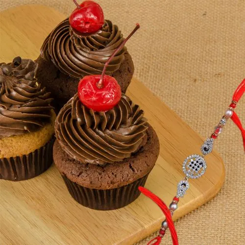 Elegant Rakhi and Cup Cake Gift Combo