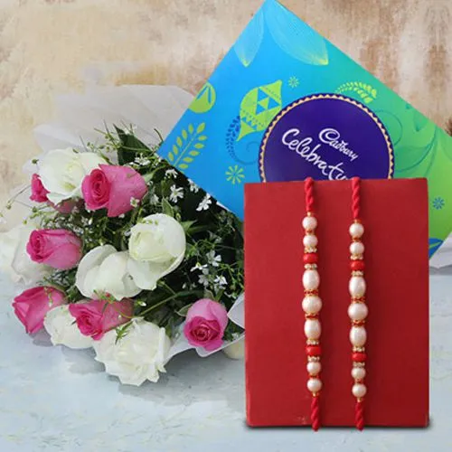 Pearl Rakhi Chocolate and Flower Hamper