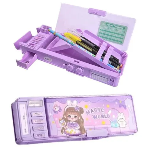 Delivery of Multifunctional Double Sided Pencil Box with Magic Lock & Sharpner as a Gift