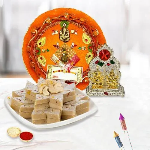 Exquisite Pooja Thali with Mandap N Kaju Katli