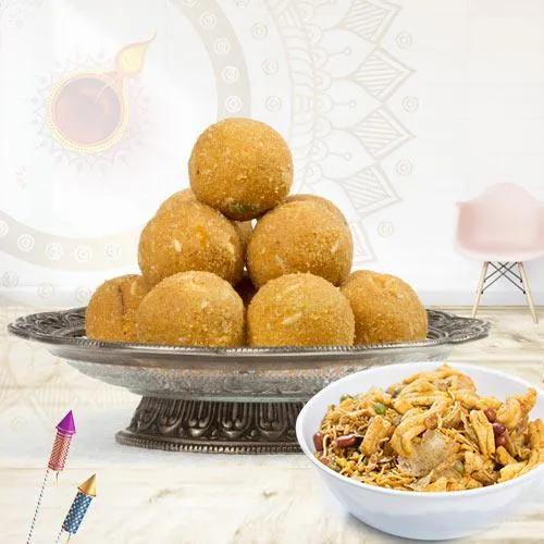 Delectable Combo of Besan Ladoo and Mix Namkeen