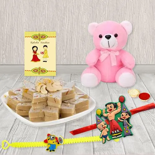 Classic Pair of Kids Rakhi with Teddy n Kaju Katli