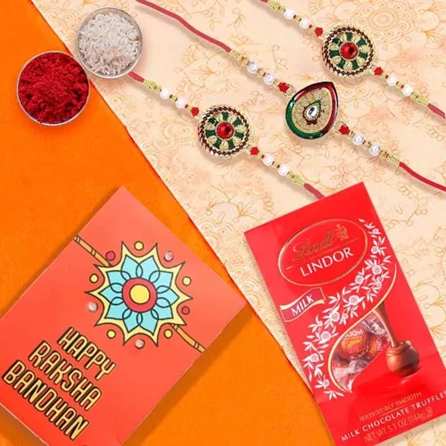 Attractive Set of 3 Rakhis with Lindt Chocolates