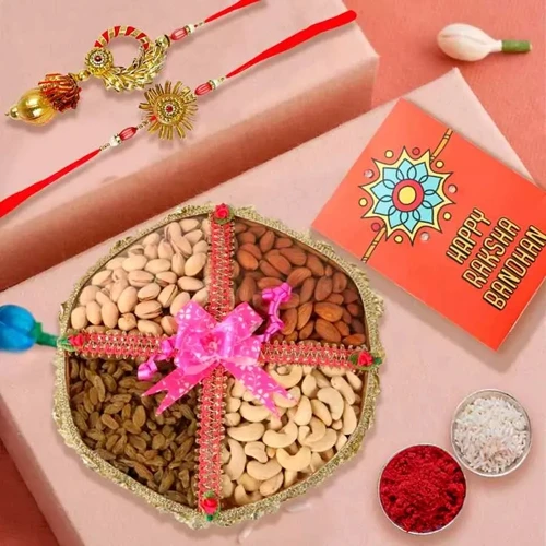 Attractive Family Set Rakhi with Mixed Dry Fruits Basket