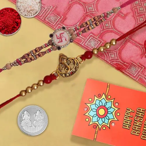 Divine Duo Rakhi With Silver Coin