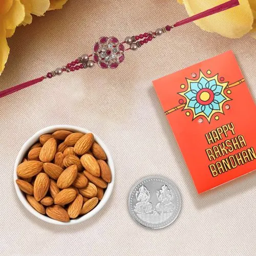 Rakhi with Almond Delight & Silver Coin