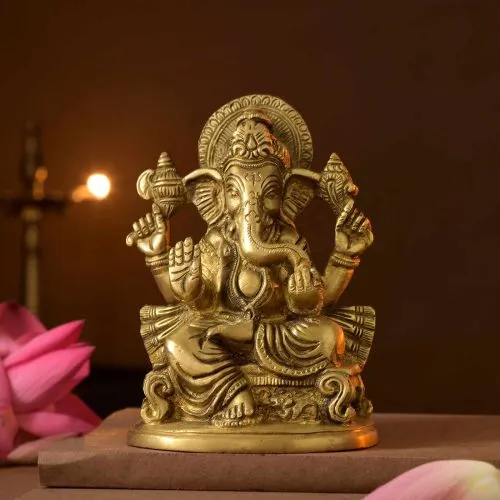 Sitting Ganesha Brass Idol