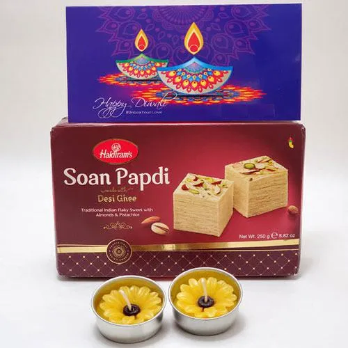 Lip-Smacking Soan Papdi Gift Pack with Flowery Candles