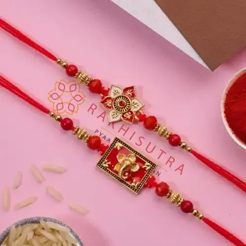 Elegant Ganesh �N �Floral Rakhi Set