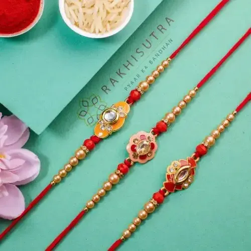 Set of 3 Stylish Kundan Rakhi