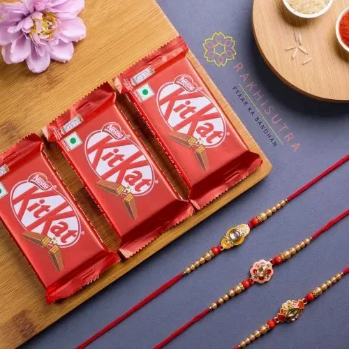 Designer Kundan Rakhi Set N Kitkat Combo