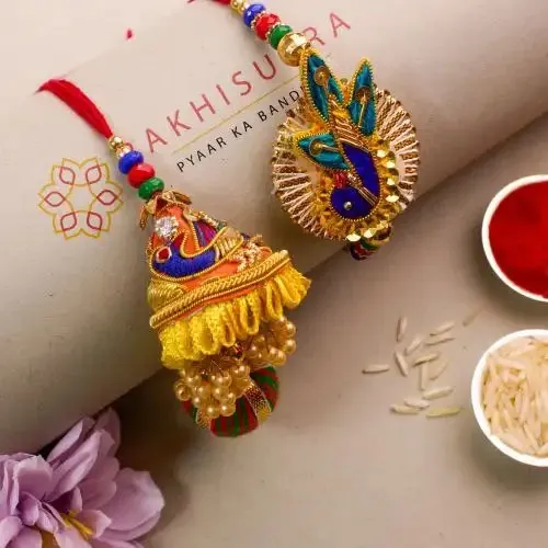 Fabulous Zardosi Bhaiya Bhabhi Rakhi Set