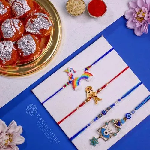 Premium Family Rakhi Set N Ghee Laddu Combo